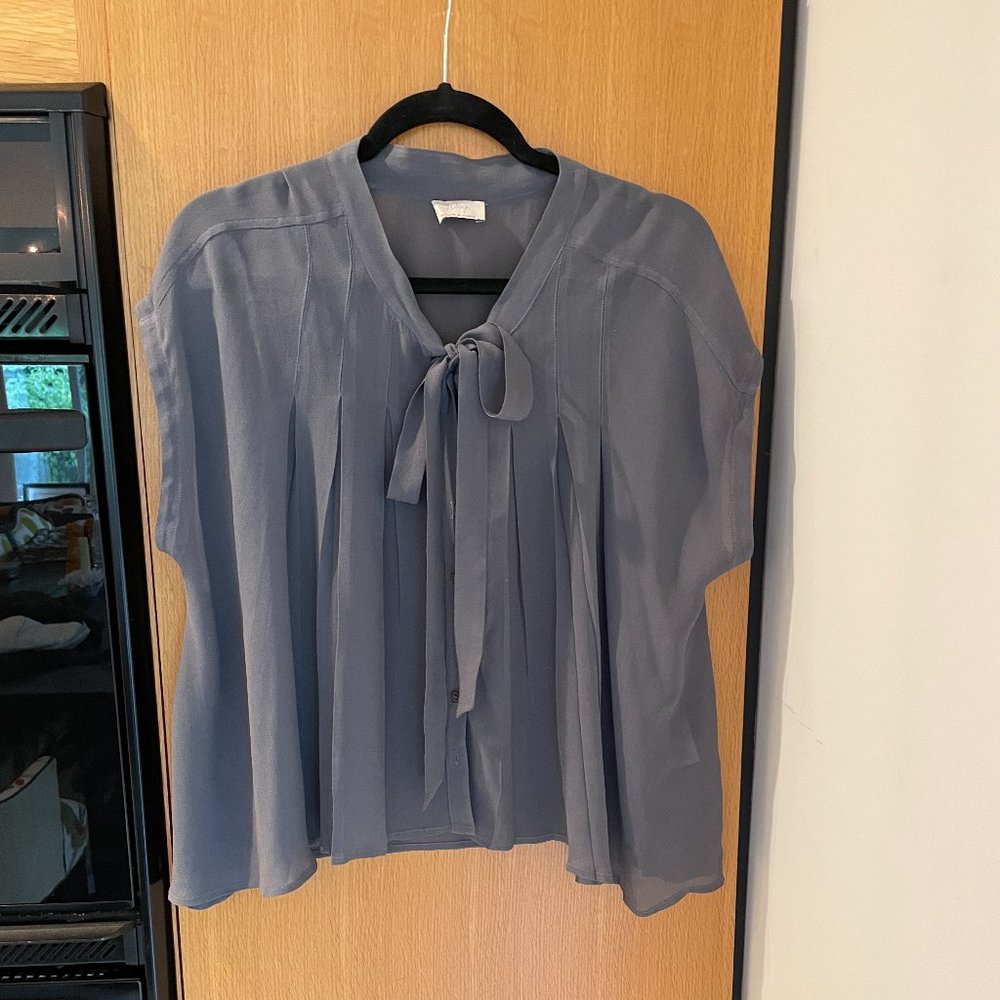 Wrap London crepe pleated blouse with bow